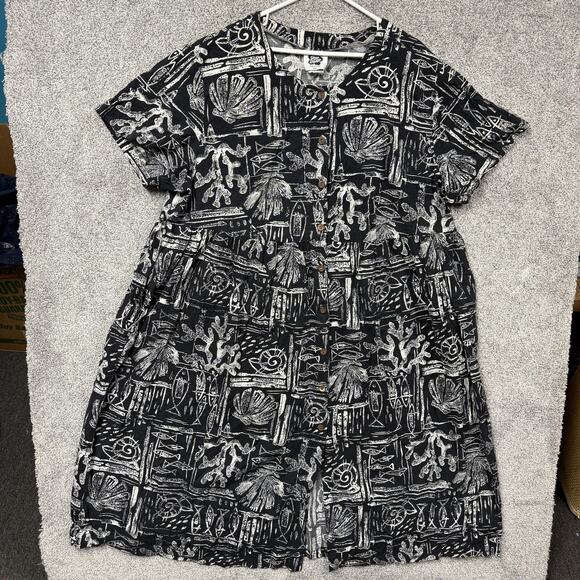 Vintage 90s Y2K Hilo Hattie Dress 3XL Plus Hawaiian Aloha Muumuu Tribal Coastal - Picture 1 of 10
